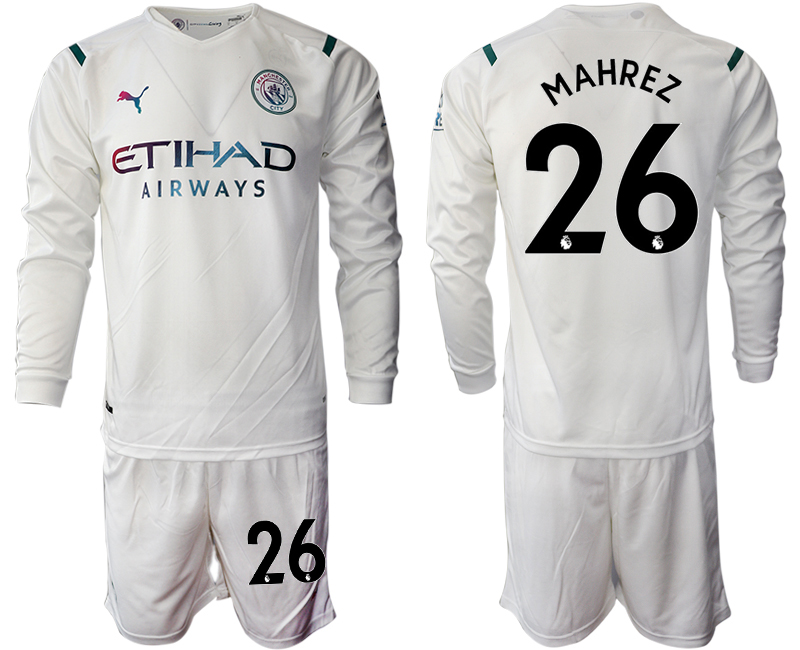 Men 2021-2022 Club Manchester city away white Long Sleeve #26 Soccer Jersey->manchester city jersey->Soccer Club Jersey